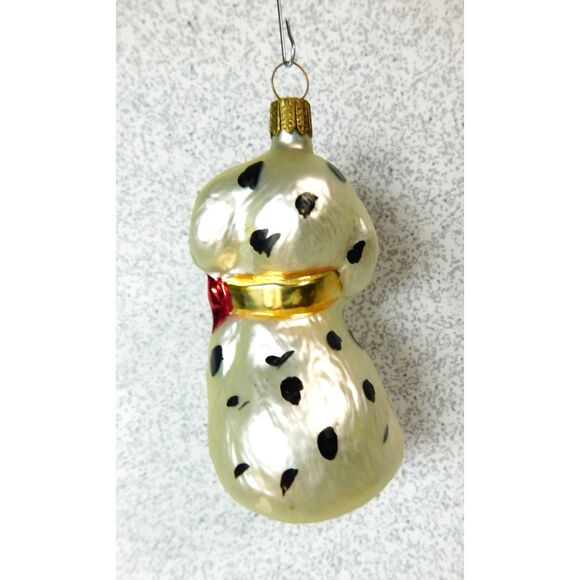 Blown Glass Dog Christmas Ornament Germany Hanging Black White 4.5 inch - Picture 2 of 5